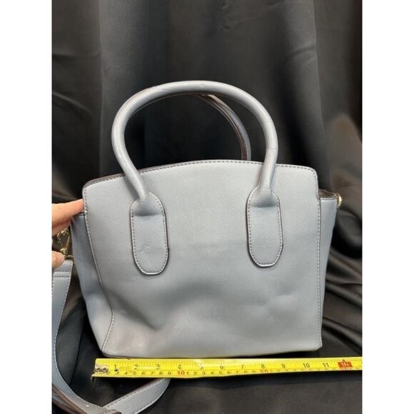 Gray Faux Leather Handbag With Top Handles & Detachable Strap - Picture 4 of 5